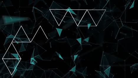 animation of networks interconnecting white triangles and geometric shapes