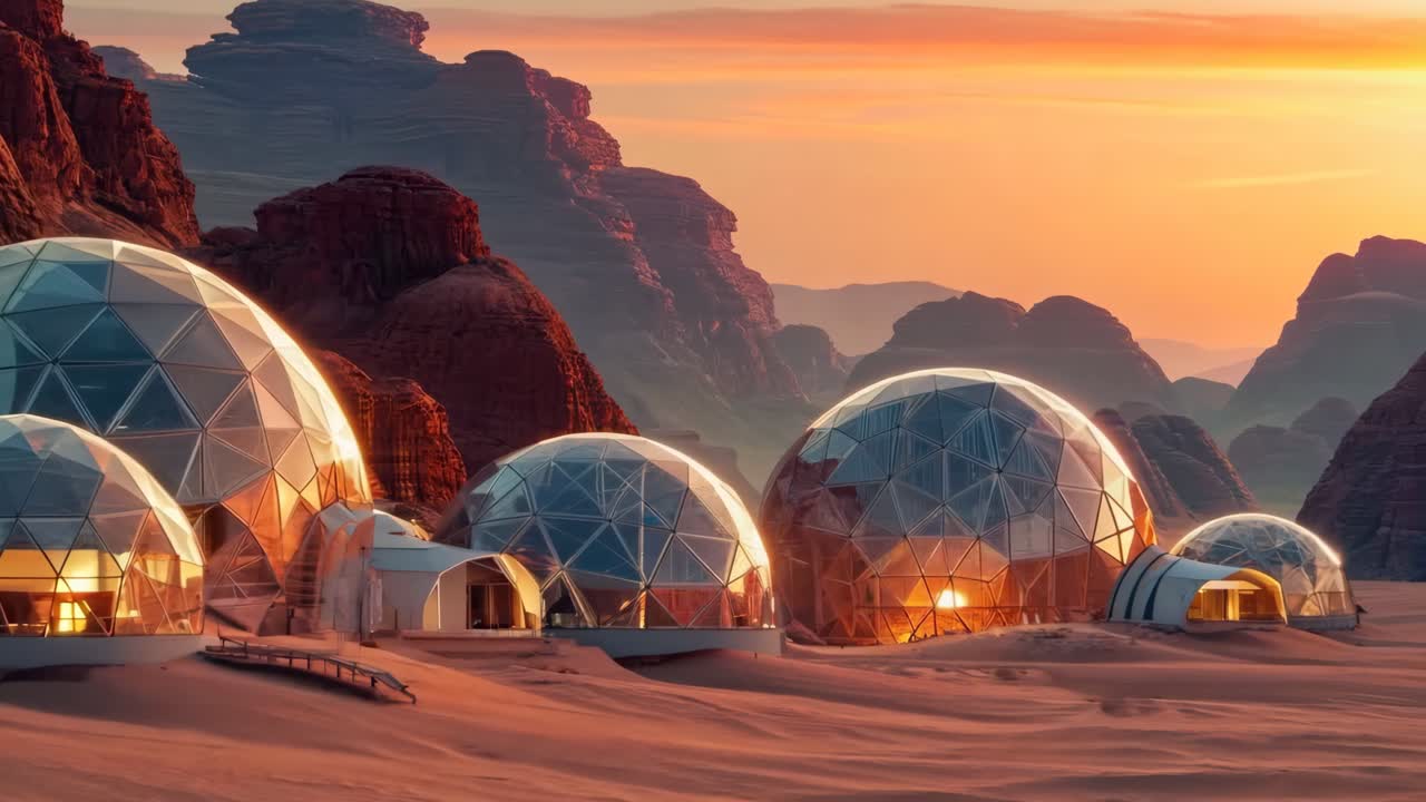 사막 풍경 의 중간 에 있는  들 의 집단