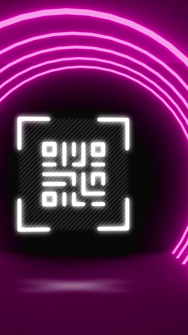 Vertical video: Magenta arcs sweeping in revealing black panel, corner marks pulsing