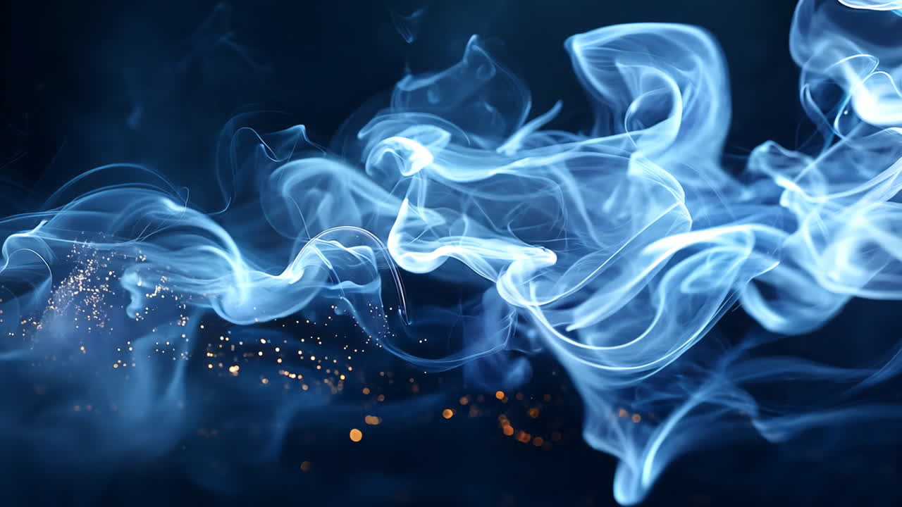 A blue smokey cloud with a dark background. The smoke is thick and billowing, creating a sense of mystery and intrigue