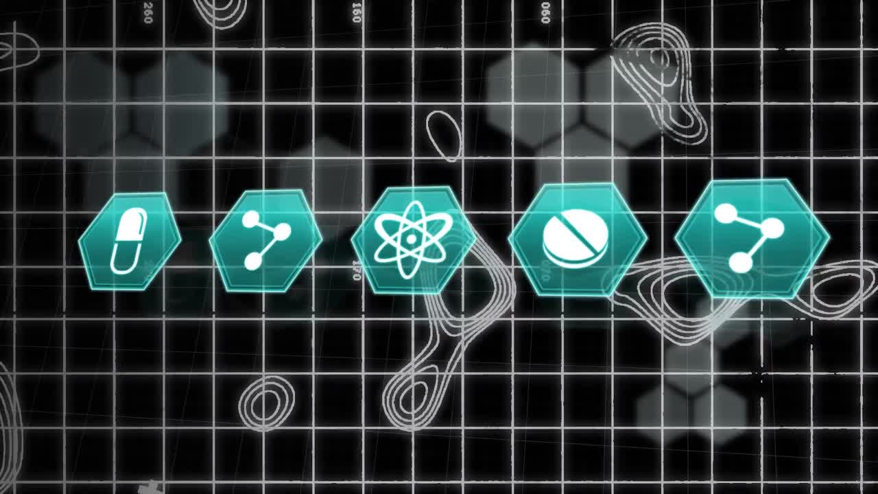 하 ⁇  선과  ⁇  그리드 위에 파란 아이콘의 애니메이션