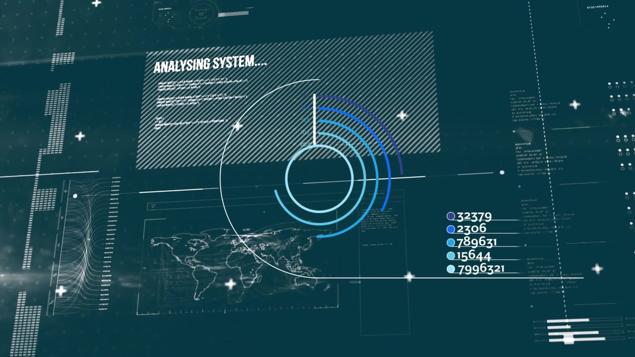 Digital Data Analysis Interface with World Map and Charts