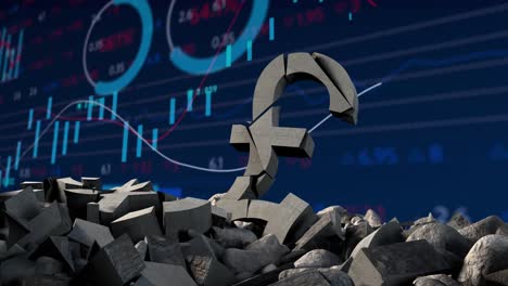 animación del símbolo de la libra sobre el procesamiento de datos en fondo negro