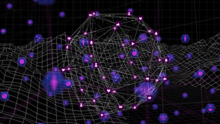 Animazione di rete di connessioni nello spazio digitale