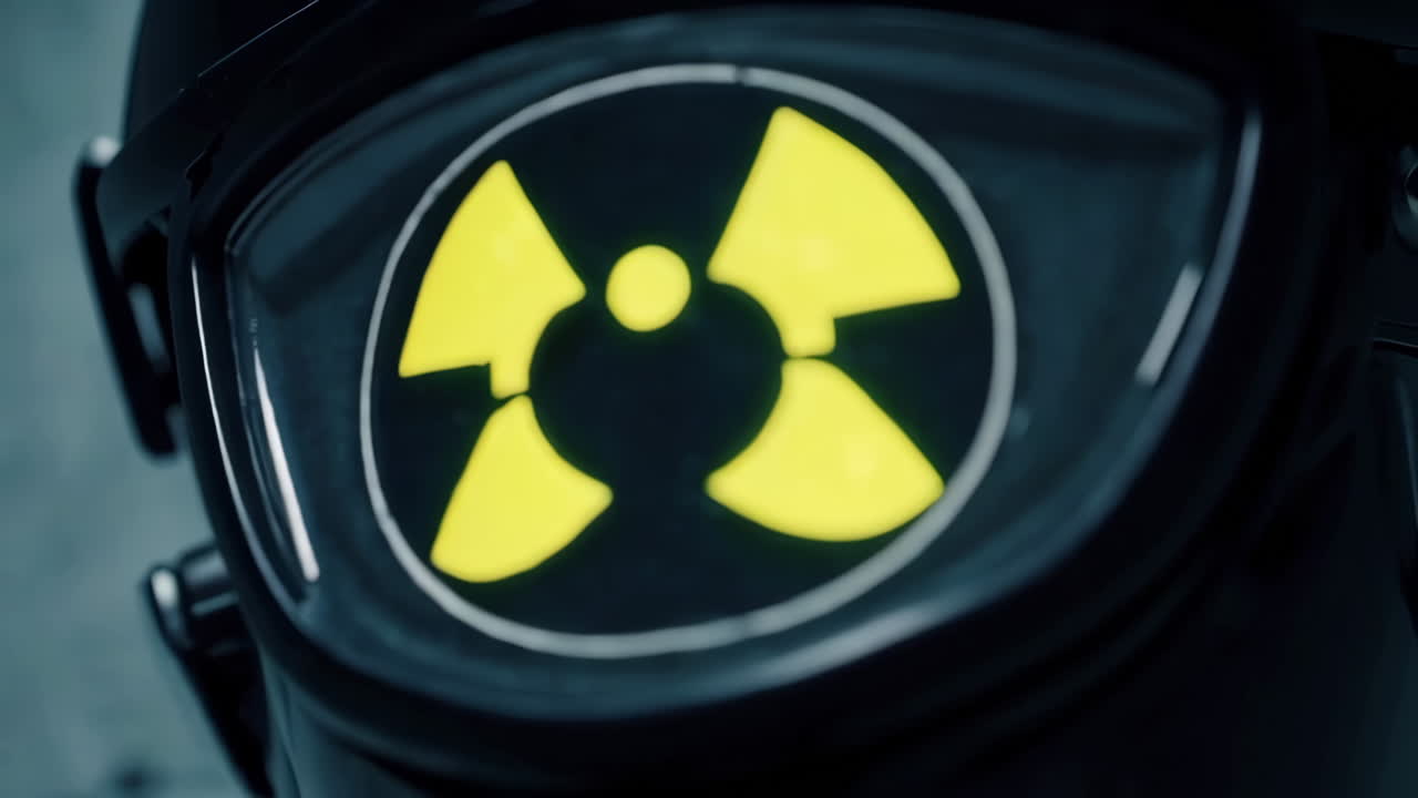 Person in Protective Gear with Radiation Warning Symbol