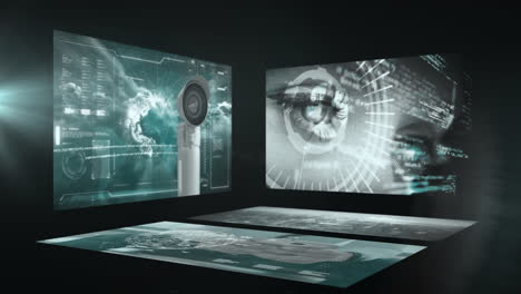 surveillance technology and biometric data analysis animation over digital interface