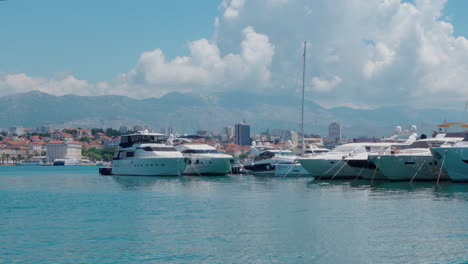 Yachts-moored-at-the-port-in-Split-where-a-sailboat-leaves-the-port