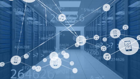 animation of network of connections over numbers and computer servers