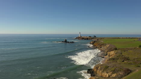 Drone-flying-towards-Pigeon-Point-Lighthouse-in-California