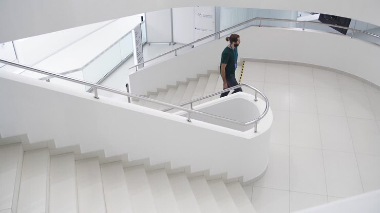 Moderna scala a chiocciola in un edificio bianco