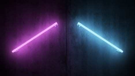 los tubos de neón parpadeantes parpadean luces azules y rosas en la pared de hormigón - animación de fondo de movimiento de bucle vj sin costuras de 4k