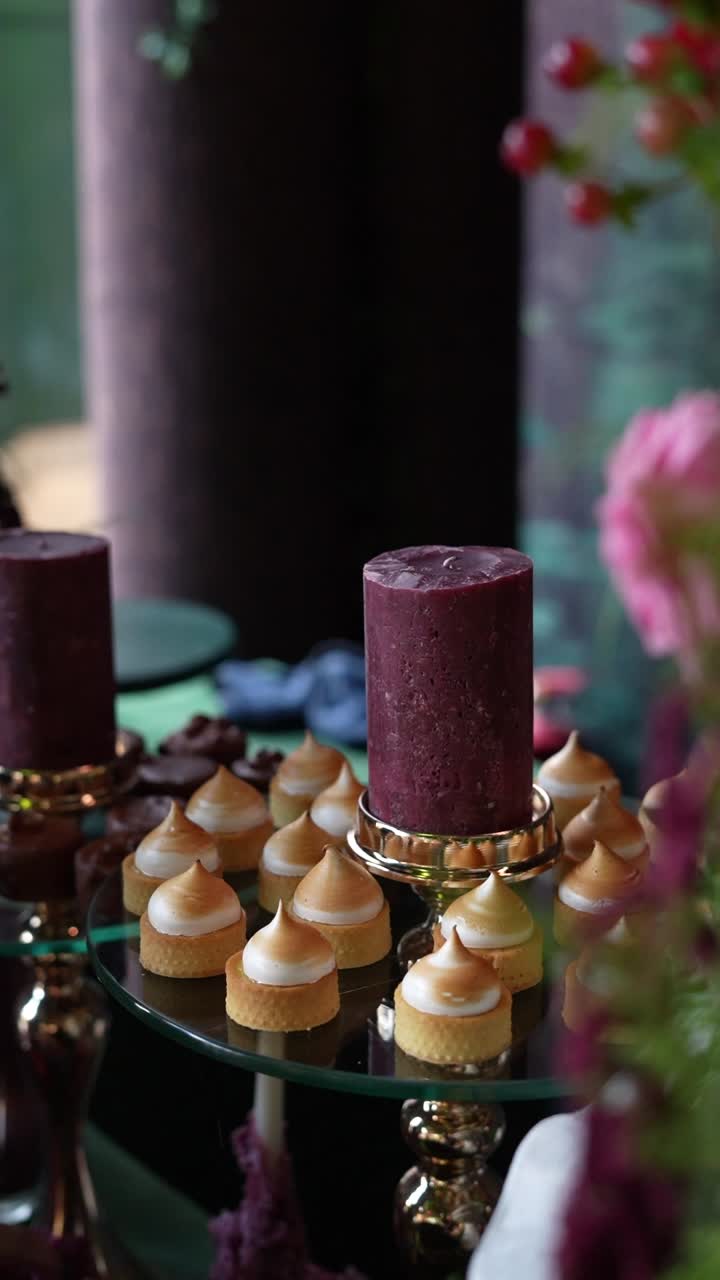 A table contains dessert cups, high angle shot