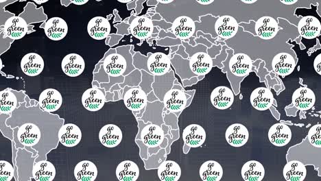 Animation-of-go-green-multiple-logo-over-world-map