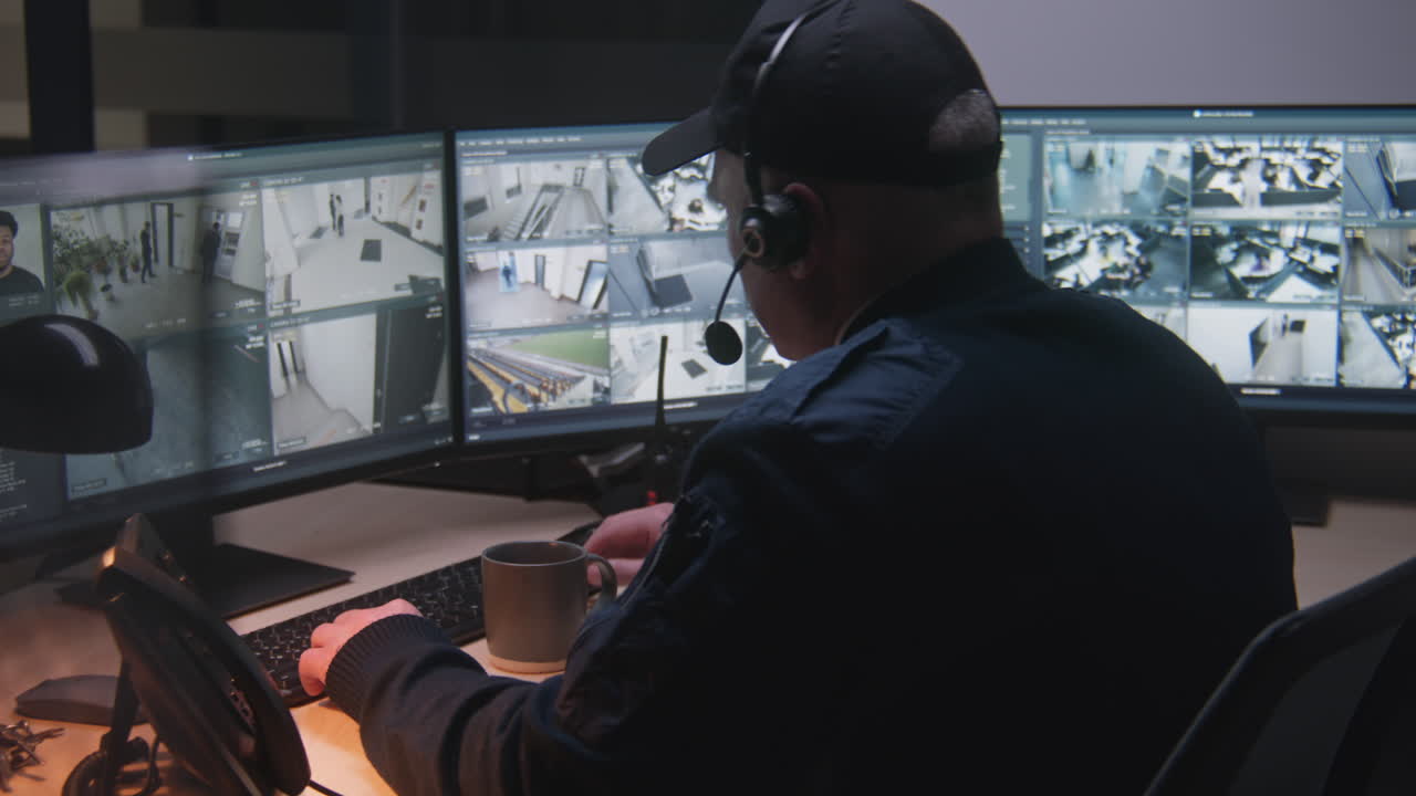 Security Guard Monitoring CCTV Cameras