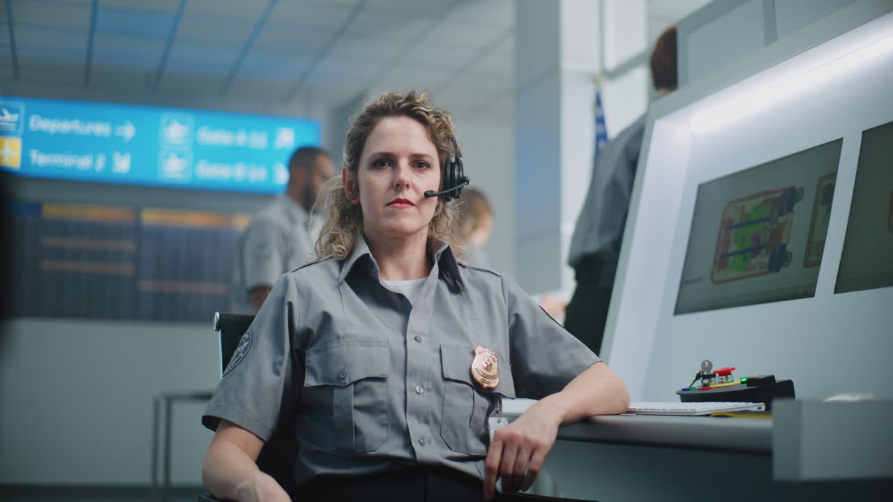 oficial de seguridad del aeropuerto en el trabajo