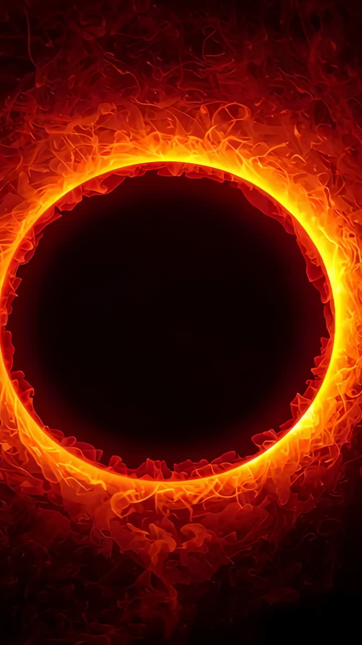 Vertical video: Pulsing central dark disk sending fiery corona across dark void, plasma tendrils