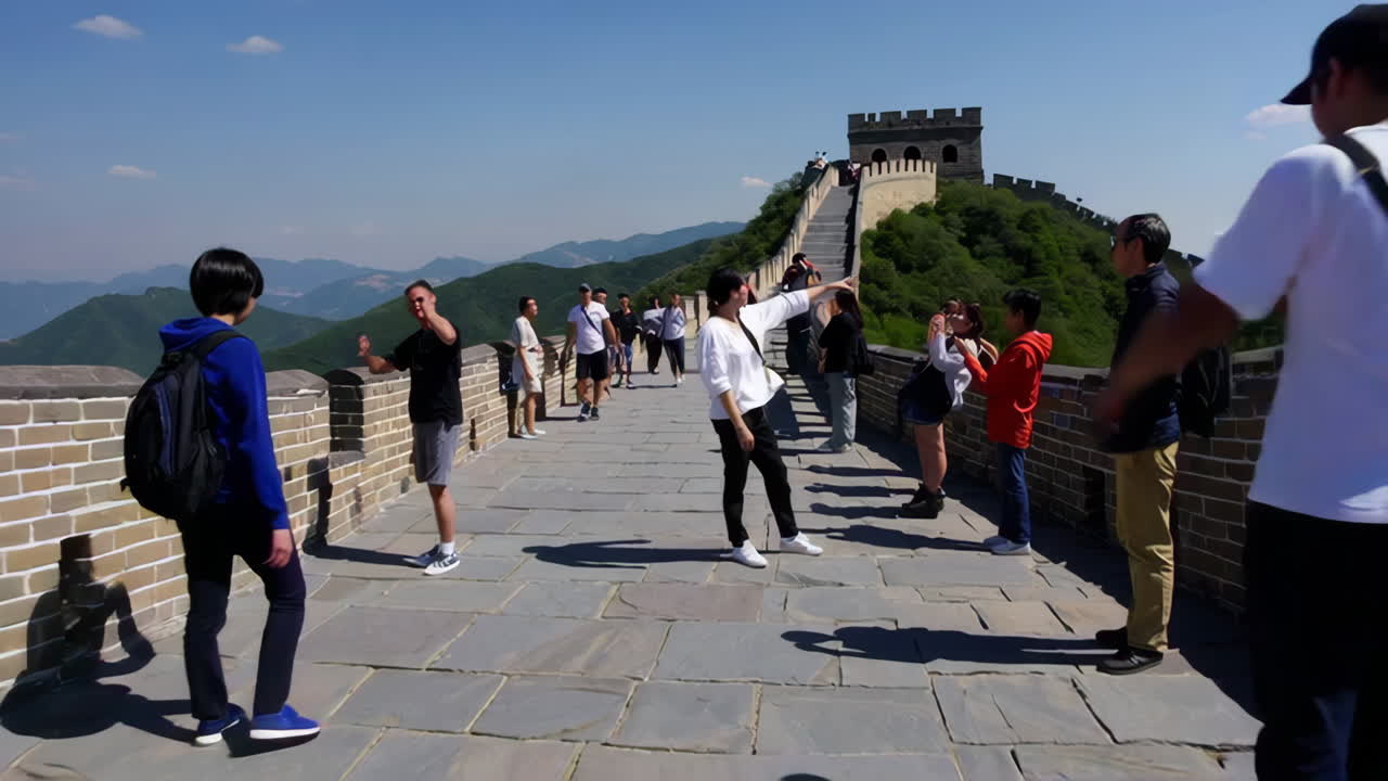 Tourists at the Great Wall of China