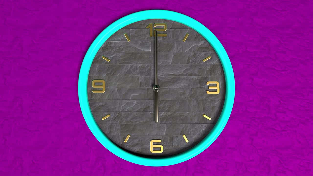 3d animation of round shape clock on the wall. Seamless pattern of time moving.
