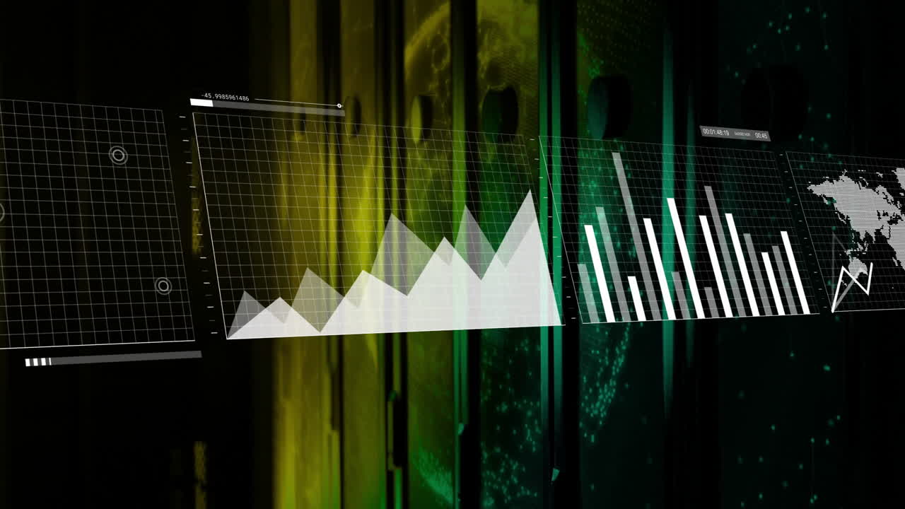 Graphs and charts animation on digital world map display for data visualization