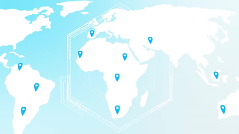 map with location markers animation over hexagonal grid