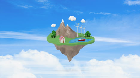 aeronaves que viajan alrededor de la isla flotante