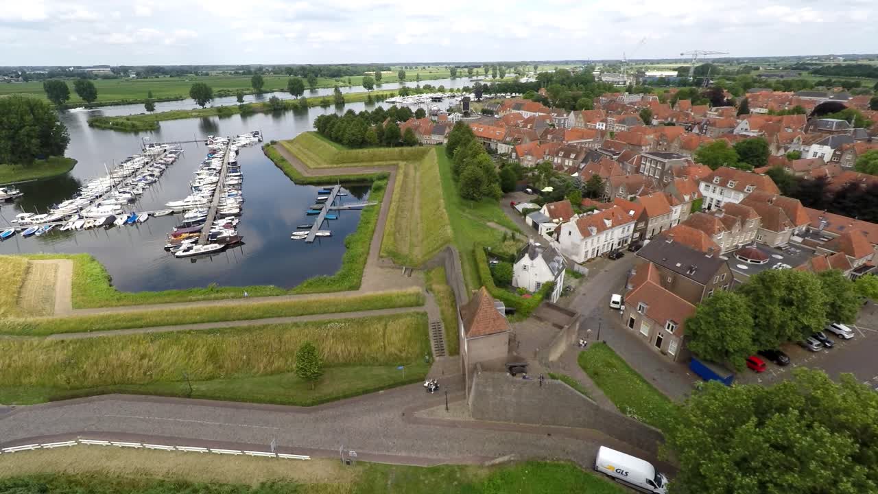 Short flyover of small fortress town | Premium Stock Video Footage