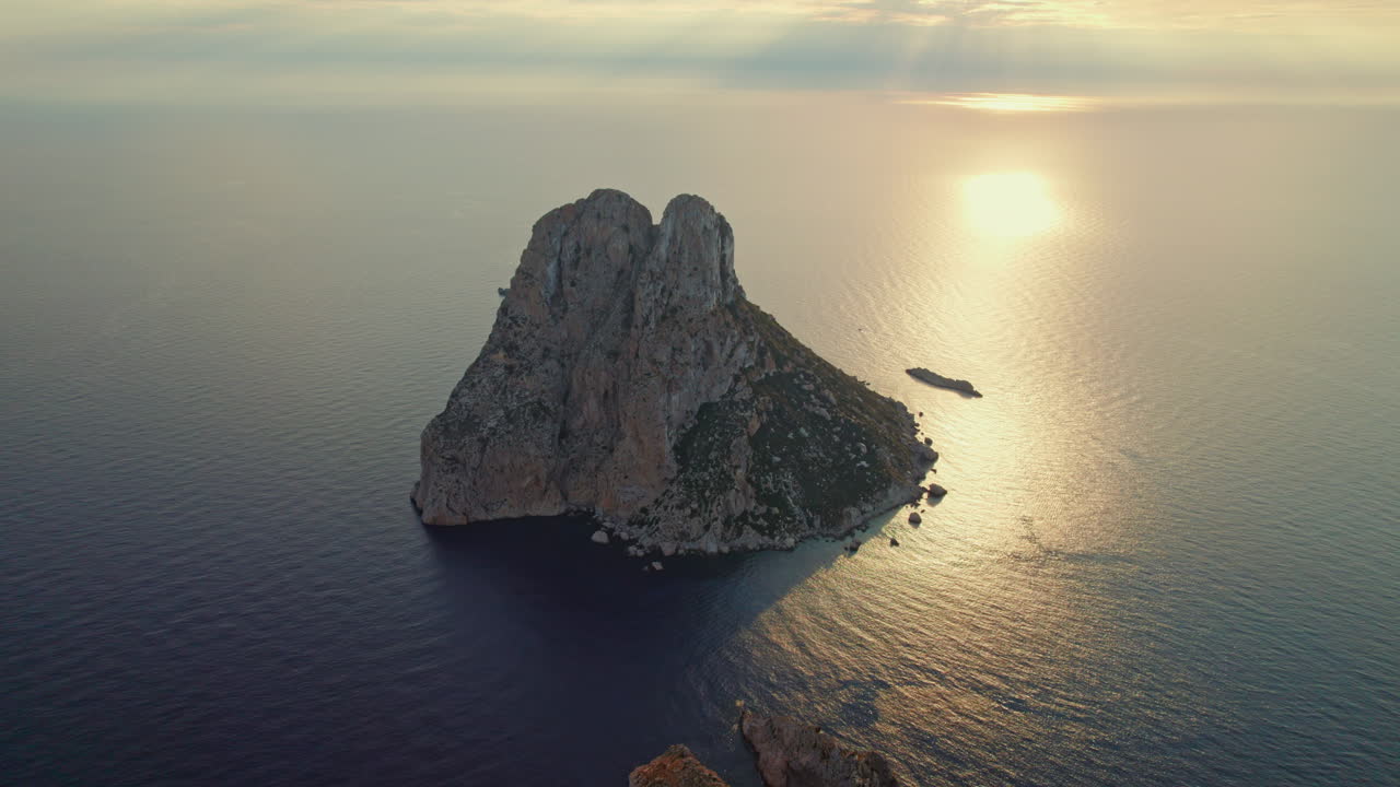 Sunset Scenery At Es Vedr&agrave; Island In Ibiza, Spain - aerial shot