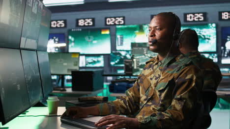 Dispatcher-keeping-in-touch-with-allied-troops-engaging-enemy-forces