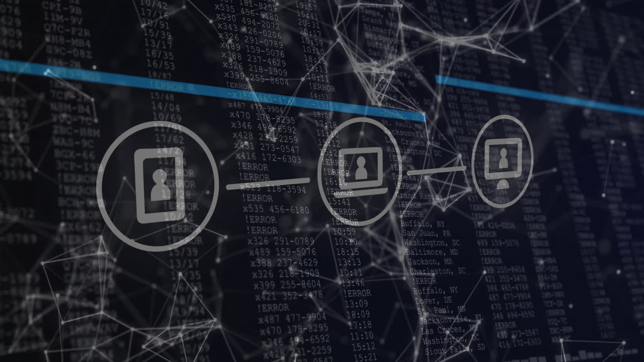 Network of connections and data processing animation over digital code background