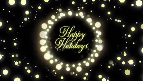 Animation-of-season's-greetings-text-in-christmas-fairy-lights-frame-on-black-background