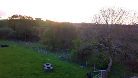 rising drone shot of green pastures in northern ireland