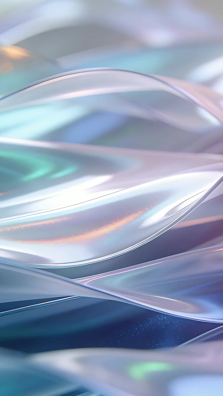Vertical video: Shifting ribbons moving in close-up render, parallax causing iridescent highlights