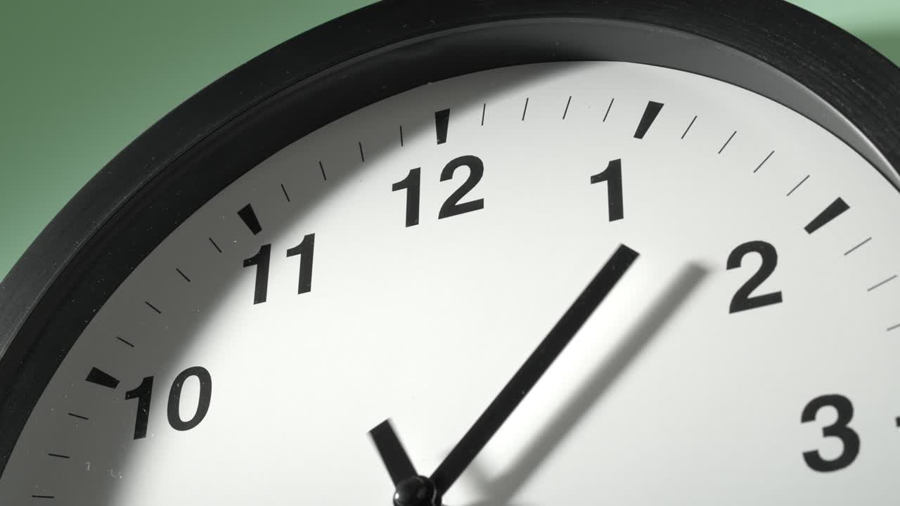 Clock Face on Light Green Wall in Time Lapse