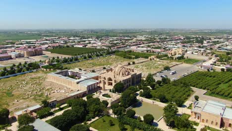 aerial view of central courtyard near baha-ud-din naqshband bokhari memorial complex in uzbekistan