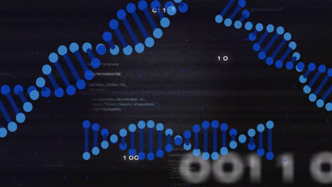 dna strands and binary code, scientific data processing animation