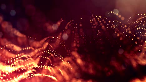 4k render de partículas de brillo como fondo dinámico sin costuras abstracto con profundidad de campo y bokeh. ciencia ficción o microcosmos, espacio o espacio abstracto digital. animación de bucle 3d. cuerdas de oro rojo 2