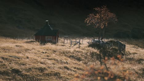 a small cozy grill hut in the field