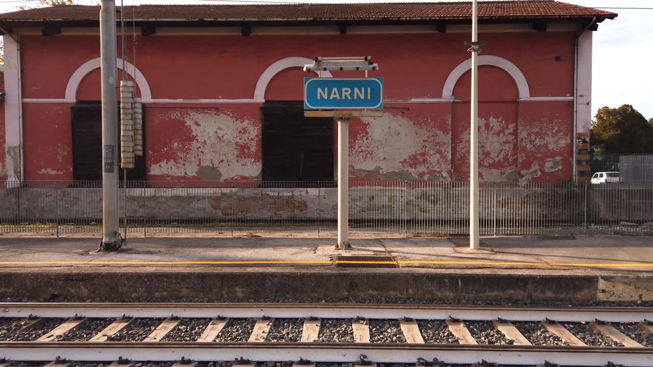 On the platform of Narni's train station in Umbria, central Italy, dolly move