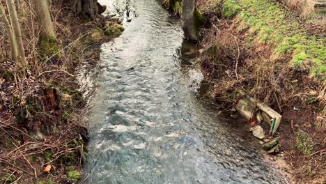 narrow river flows in river bed