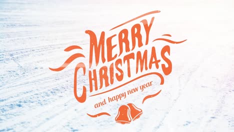 Animation-of-seasons-christmas-greetings-in-orange-letters-over-snow
