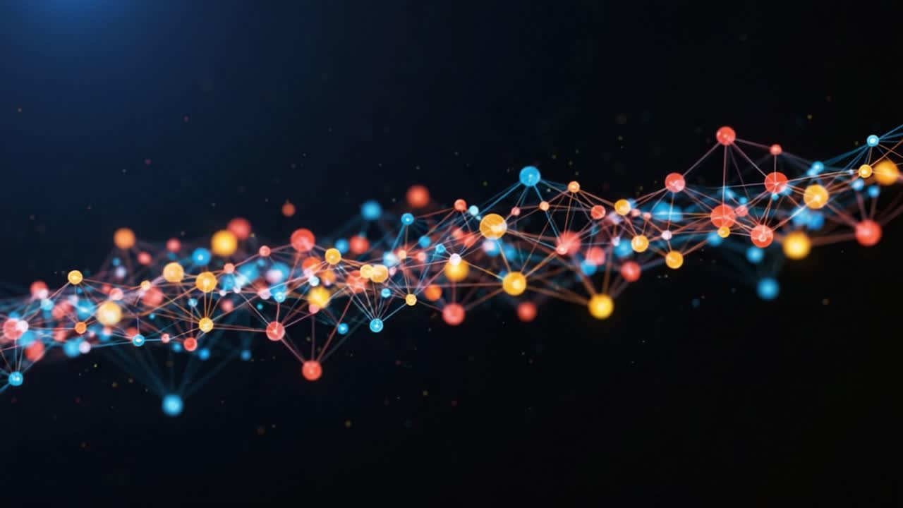 An Abstract Visualization of Connected Nodes: A Dynamic Representation of Data Flow and Interaction in a Digital Space with Vibrant Colors and Patterns