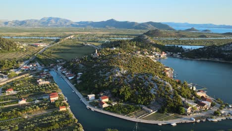 the neretva delta is a unique landscape in southern croatia, an aerial view over rogotin