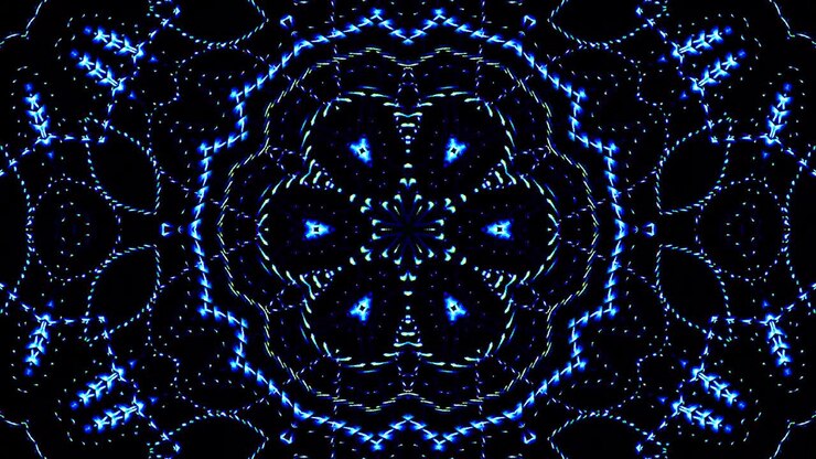 shining bright lines set blue wave motion, colorful, on black background