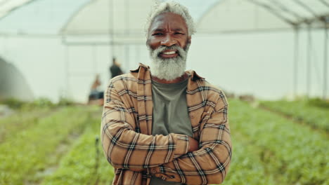 face, smile and man in greenhouse for farming