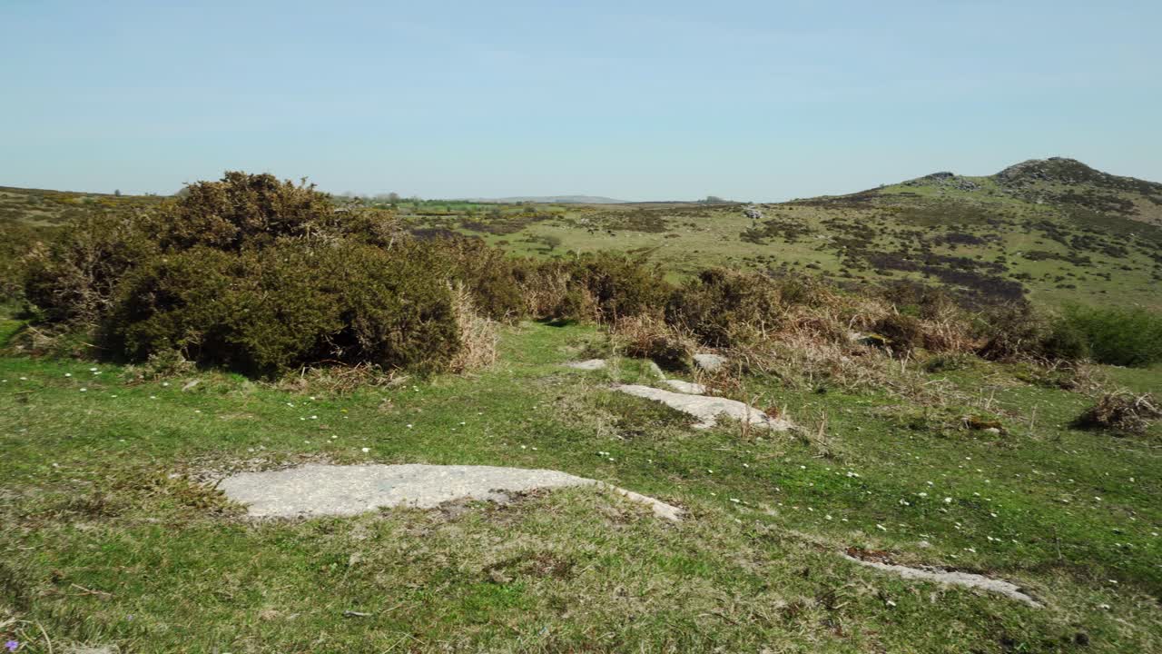 desplazándose lentamente hacia las rocas de shar tor en el parque nacional de dartmoor en un día de calor abrasador, devon, inglaterra