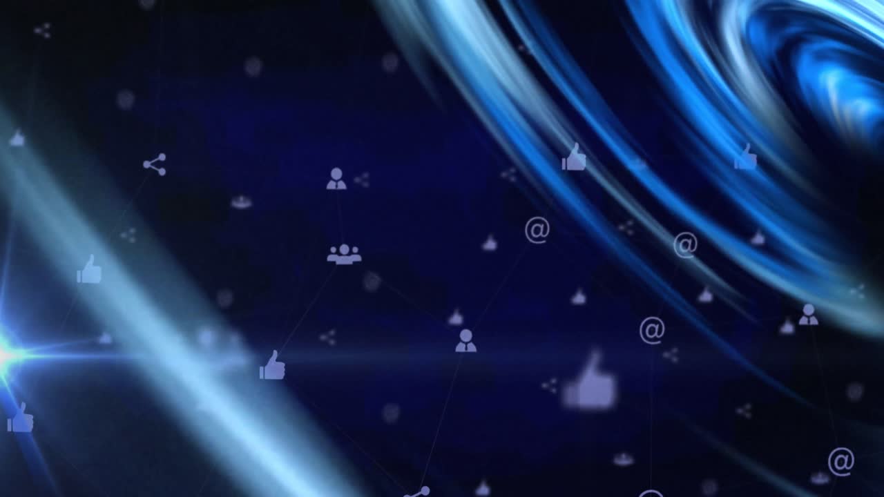 Animazione di icone multimediali su forme al neon
