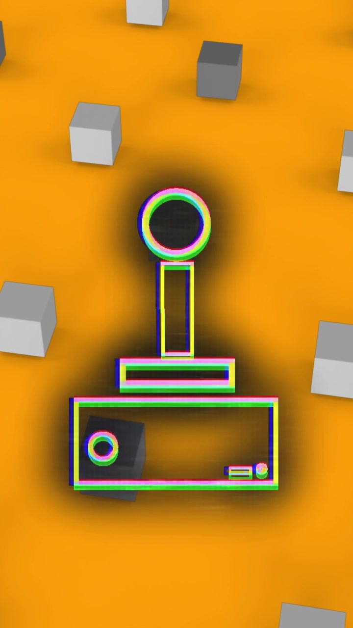 Animazione di joystick per videogiochi su file di cubi su sfondo arancione