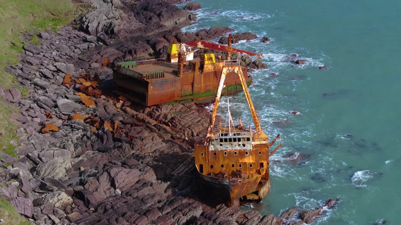4K Cinematic drone footage of the mysterious Ghost Ship MV Alta stranded along the Cork coastline. Co.Cork - Ireland_26