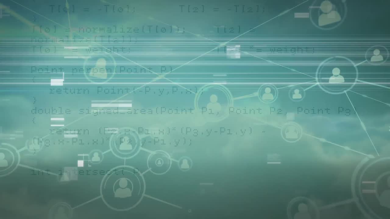 Animation af forbindelsesnetværk med personikoner og databehandling over gitter