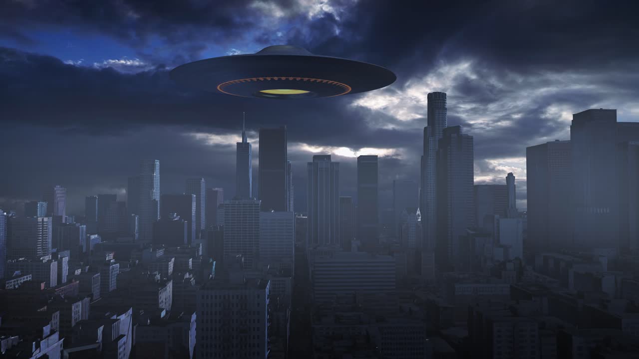 UFO over Los Angeles bybilde om natten